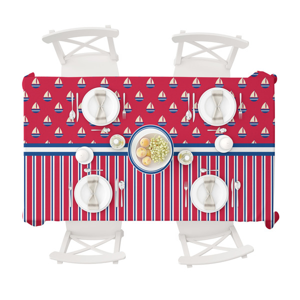 Sail Boats & Stripes Tablecloths (58"x102") - TOP VIEW