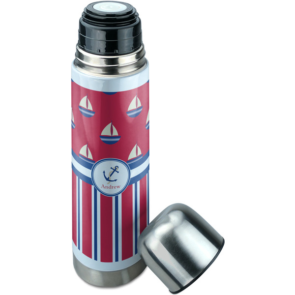 Sail Boats & Stripes Thermos - Lid Off