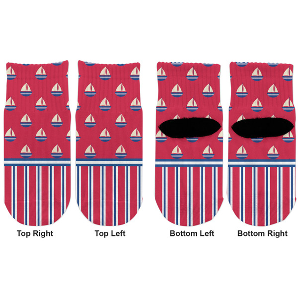 Sail Boats & Stripes Toddler Ankle Socks - Double Pair - Front and Back - Apvl