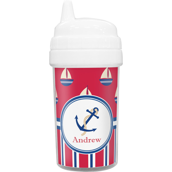 Custom Sail Boats & Stripes Toddler Sippy Cup (Personalized)