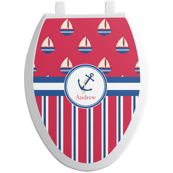 Custom Sail Boats & Stripes Toilet Seat Decal - Elongated (Personalized)