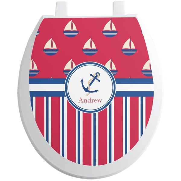 Custom Sail Boats & Stripes Toilet Seat Decal - Round (Personalized)