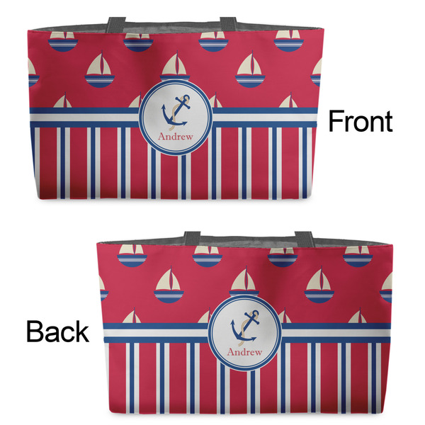 Sail Boats & Stripes Tote w/Black Handles - Front & Back Views