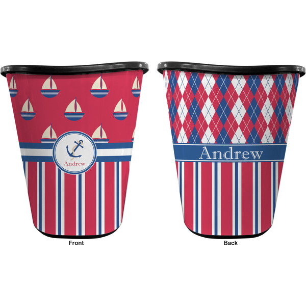 Sail Boats & Stripes Trash Can Black - Front and Back - Apvl
