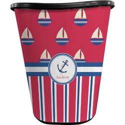 Sail Boats & Stripes Waste Basket - Double Sided (Black) (Personalized)