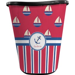 Sail Boats & Stripes Waste Basket - Single Sided (Black) (Personalized)