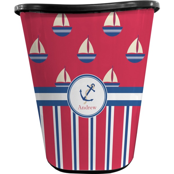 Sail Boats & Stripes Trash Can Black