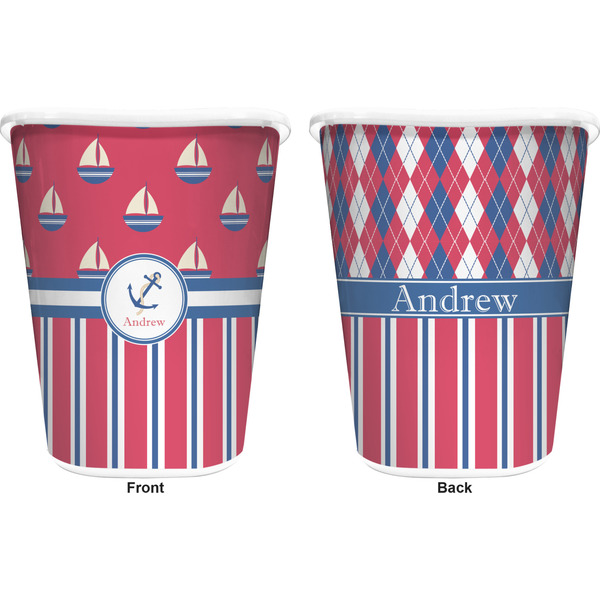 Sail Boats & Stripes Trash Can White - Front and Back - Apvl