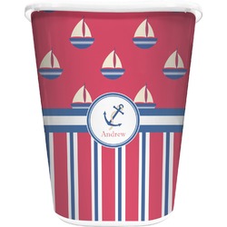 Sail Boats & Stripes Waste Basket - Single Sided (White) (Personalized)