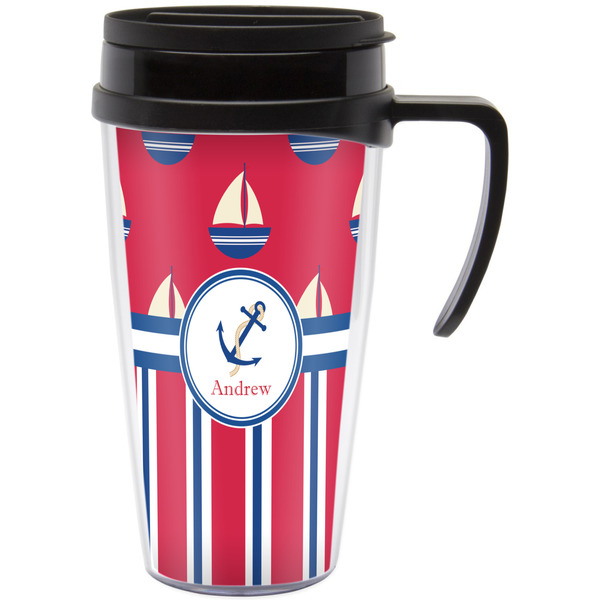 Custom Sail Boats & Stripes Acrylic Travel Mug with Handle (Personalized)