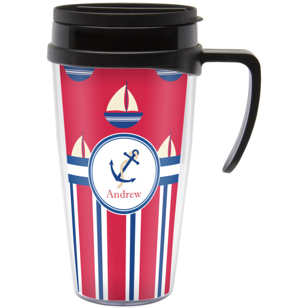 Custom Sail Boats & Stripes Acrylic Travel Mug with Handle (Personalized)