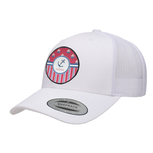 Custom Sail Boats & Stripes Trucker Hat - White (Personalized)