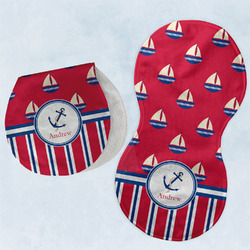 Sail Boats & Stripes Burp Pads - Velour - Set of 2 w/ Name or Text