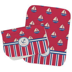 Sail Boats & Stripes Burp Cloths - Fleece - Set of 2 w/ Name or Text