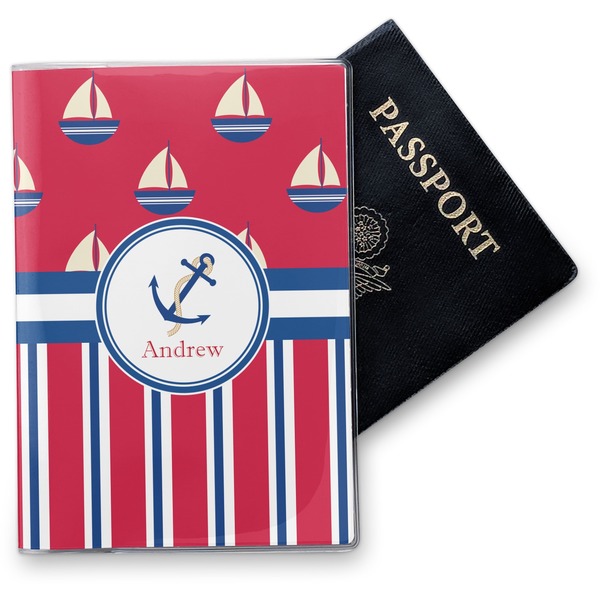 Custom Sail Boats & Stripes Vinyl Passport Holder (Personalized)