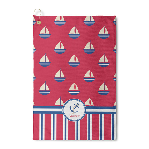 Custom Sail Boats & Stripes Waffle Weave Golf Towel (Personalized)