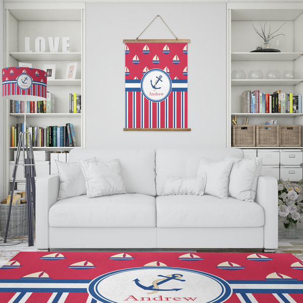 Sail Boats & Stripes Wall Hanging Tapestry - Portrait - IN CONTEXT