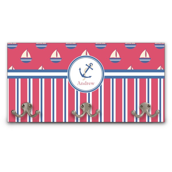 Custom Sail Boats & Stripes Wall Mounted Coat Rack (Personalized)