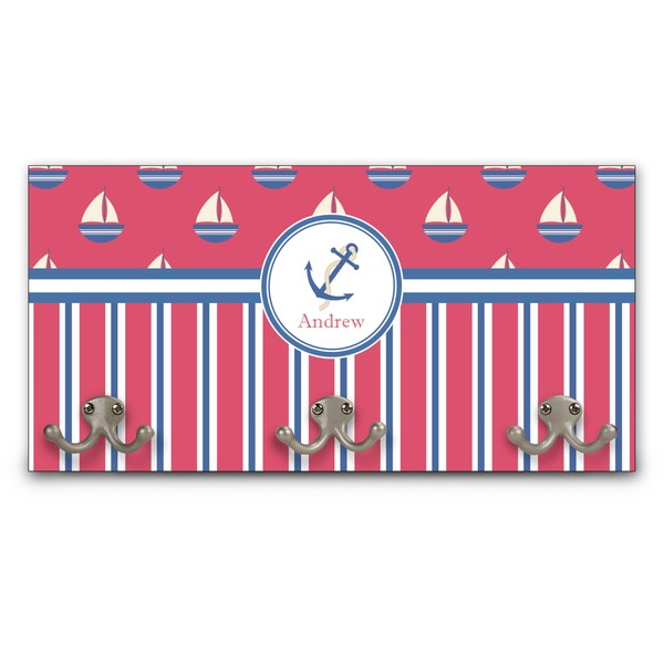 Custom Sail Boats & Stripes Wall Mounted Coat Rack (Personalized)