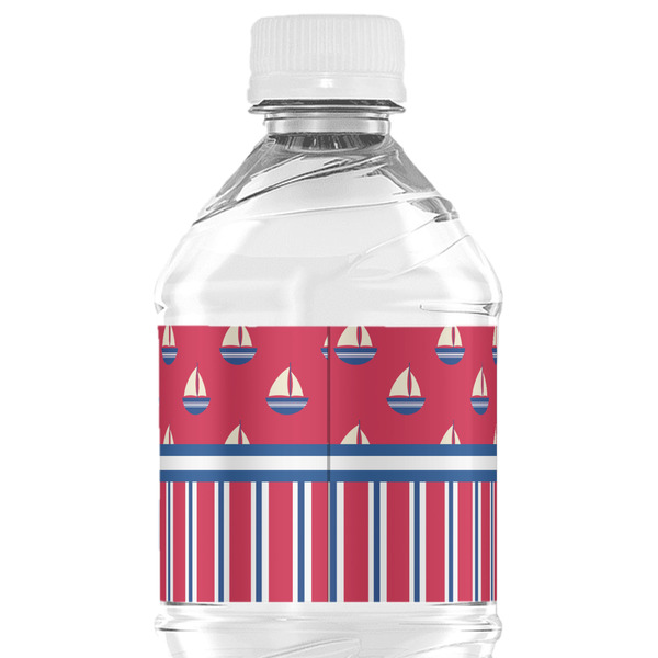 Sail Boats & Stripes Water Bottle Label - Back View