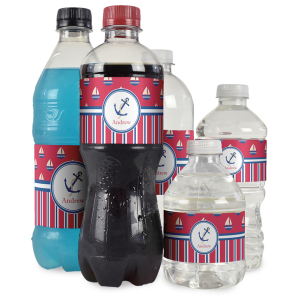 Sail Boats & Stripes Water Bottle Label - Multiple Bottle Sizes