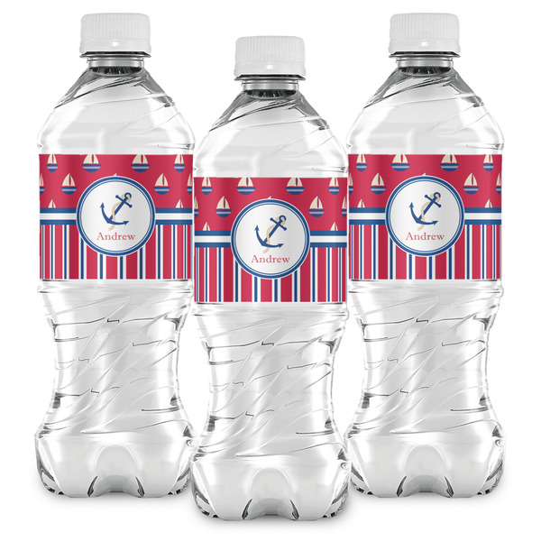 Sail Boats & Stripes Water Bottle Labels - Front View