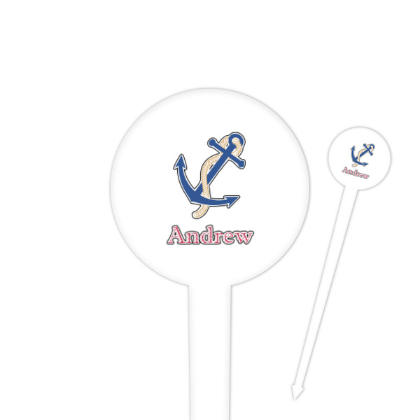 Custom Sail Boats & Stripes 4" Round Plastic Food Picks - White - Double Sided (Personalized)
