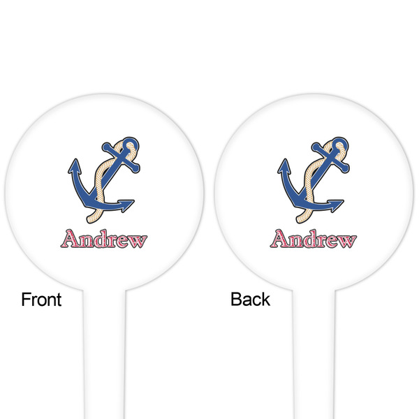 Sail Boats & Stripes White Plastic 4" Food Pick - Round - Double Sided - Front & Back