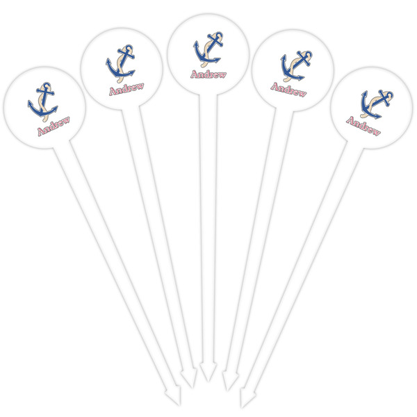 Sail Boats & Stripes White Plastic 4" Food Pick - Round - Fan View