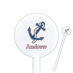 Sail Boats & Stripes 5.5" Round Plastic Stir Sticks - White - Double Sided (Personalized)