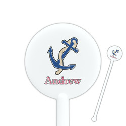 Sail Boats & Stripes 5.5" Round Plastic Stir Sticks - White - Single Sided (Personalized)