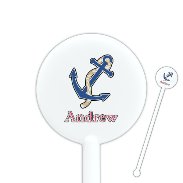 Custom Sail Boats & Stripes 5.5" Round Plastic Stir Sticks - White - Single Sided (Personalized)