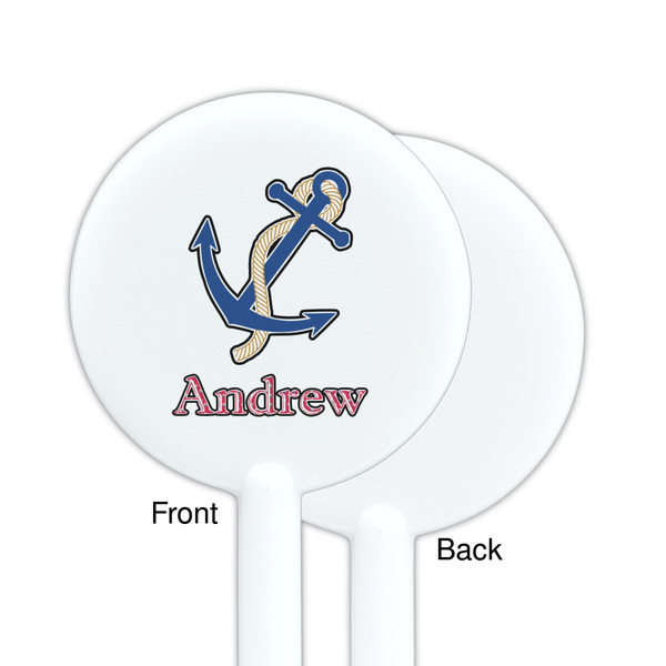 Sail Boats & Stripes White Plastic 5.5" Stir Stick - Single Sided - Round - Front & Back