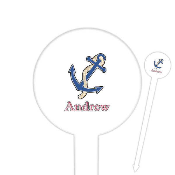 Custom Sail Boats & Stripes 6" Round Plastic Food Picks - White - Double Sided (Personalized)