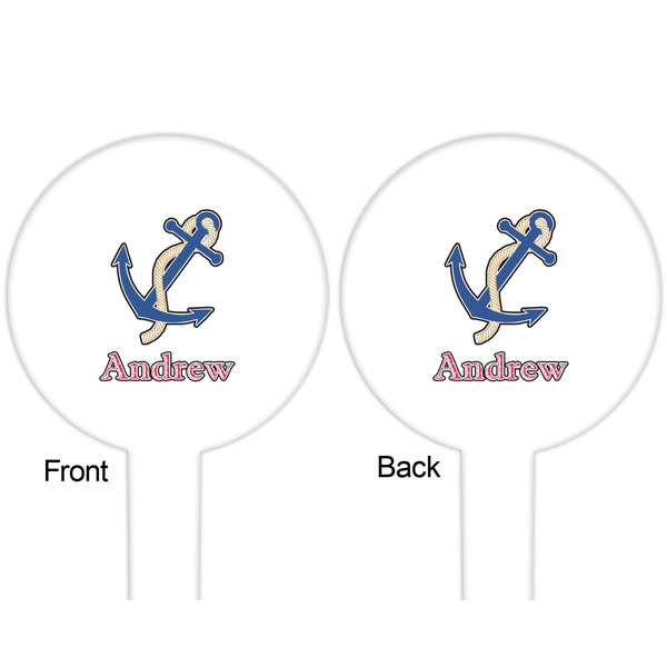 Sail Boats & Stripes White Plastic 6" Food Pick - Round - Double Sided - Front & Back