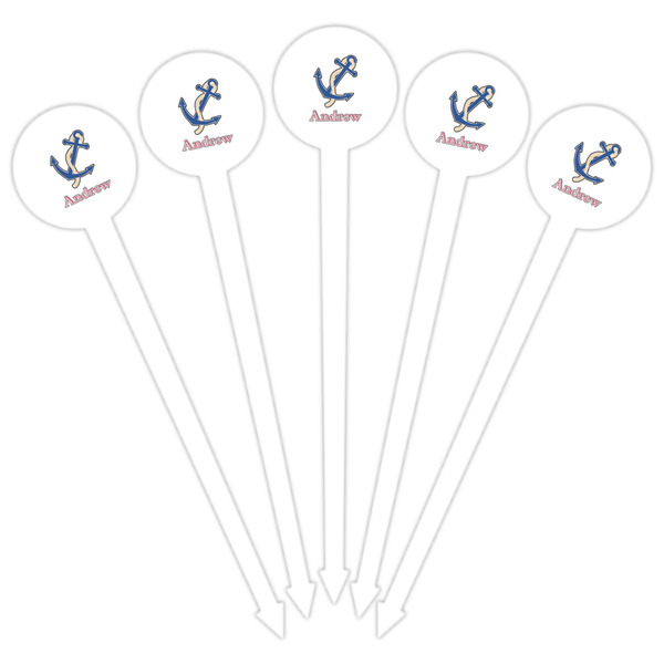 Sail Boats & Stripes White Plastic 6" Food Pick - Round - Fan View