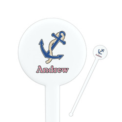 Sail Boats & Stripes 7" Round Plastic Stir Sticks - White - Double Sided (Personalized)