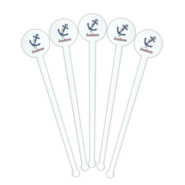 Sail Boats & Stripes White Plastic 7" Stir Stick - Round - Fan View