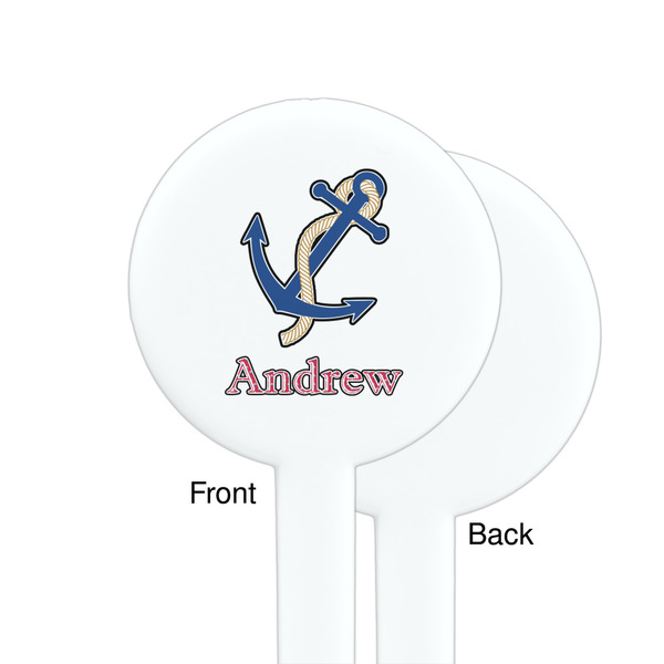 Sail Boats & Stripes White Plastic 7" Stir Stick - Single Sided - Round - Front & Back