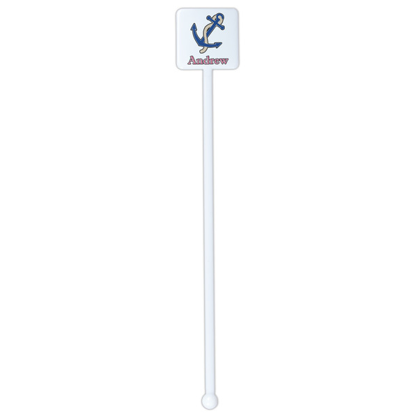 Sail Boats & Stripes White Plastic Stir Stick - Single Sided - Square - Single Stick