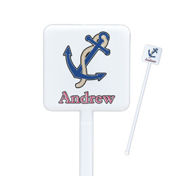 Sail Boats & Stripes Square Plastic Stir Sticks - Double Sided (Personalized)