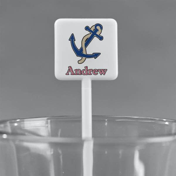 Sail Boats & Stripes White Plastic Stir Stick - Square - Main