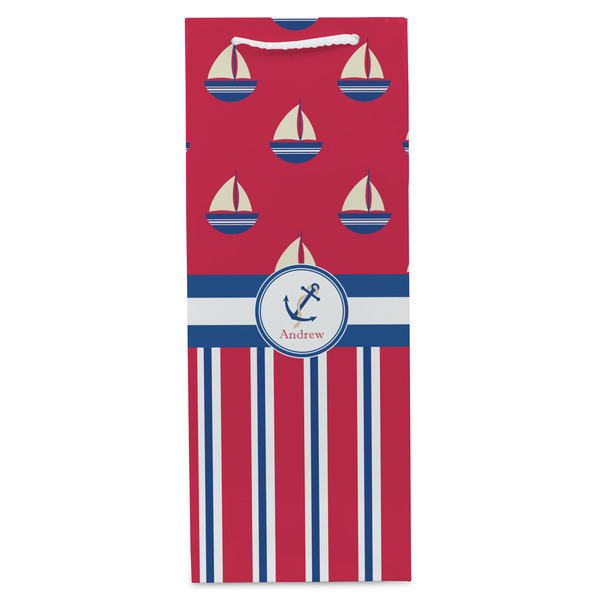Sail Boats & Stripes Wine Gift Bag - Gloss - Front