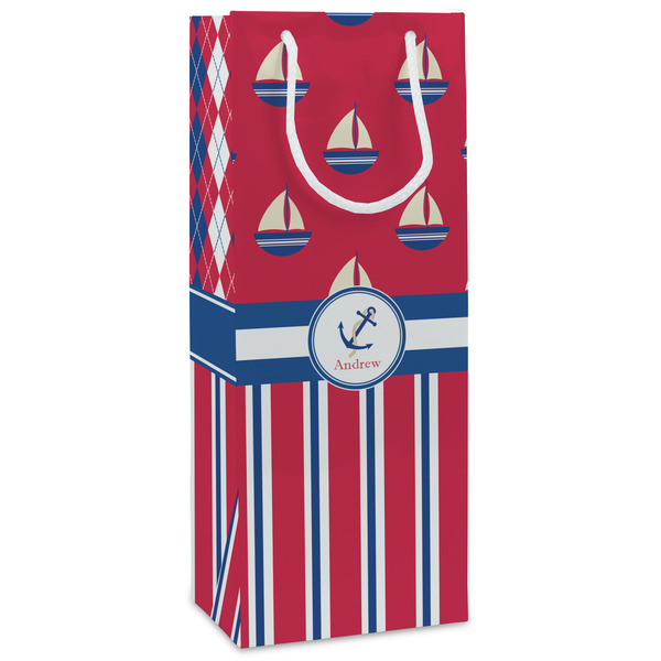 Custom Sail Boats & Stripes Wine Gift Bags (Personalized)