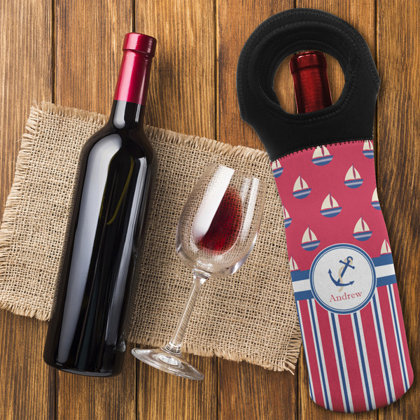 Sail Boats & Stripes Wine Tote Bag - FLATLAY