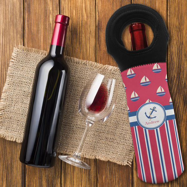 Sail Boats & Stripes Wine Tote Bag - FLATLAY