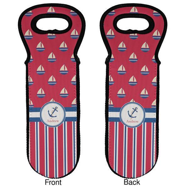 Sail Boats & Stripes Wine Tote Front & Back