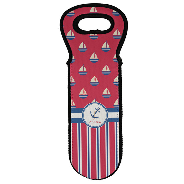 Custom Sail Boats & Stripes Wine Tote Bag (Personalized)