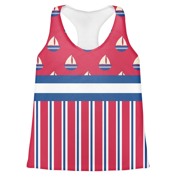 Custom Sail Boats & Stripes Womens Racerback Tank Top - Large