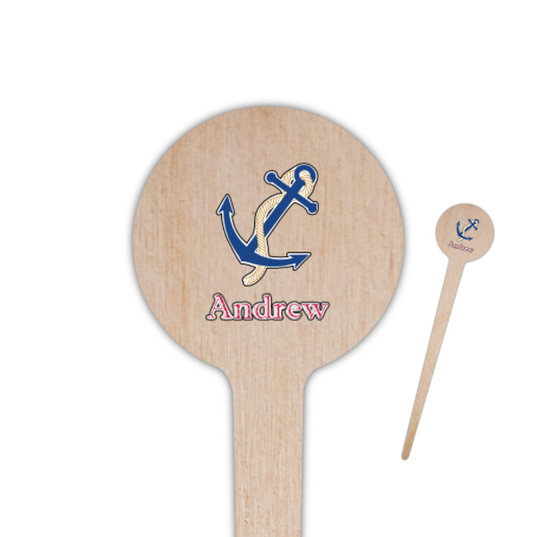 Custom Sail Boats & Stripes 4" Round Wooden Food Picks - Single Sided (Personalized)